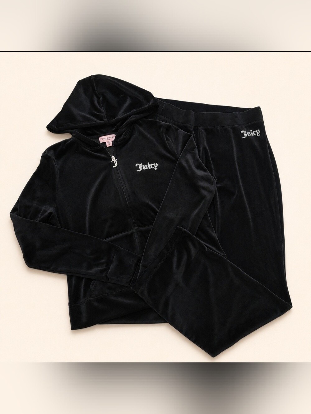 Juicy Couture Mean Girls X Black Velour Zip Up Hoodie & Pants Set - M